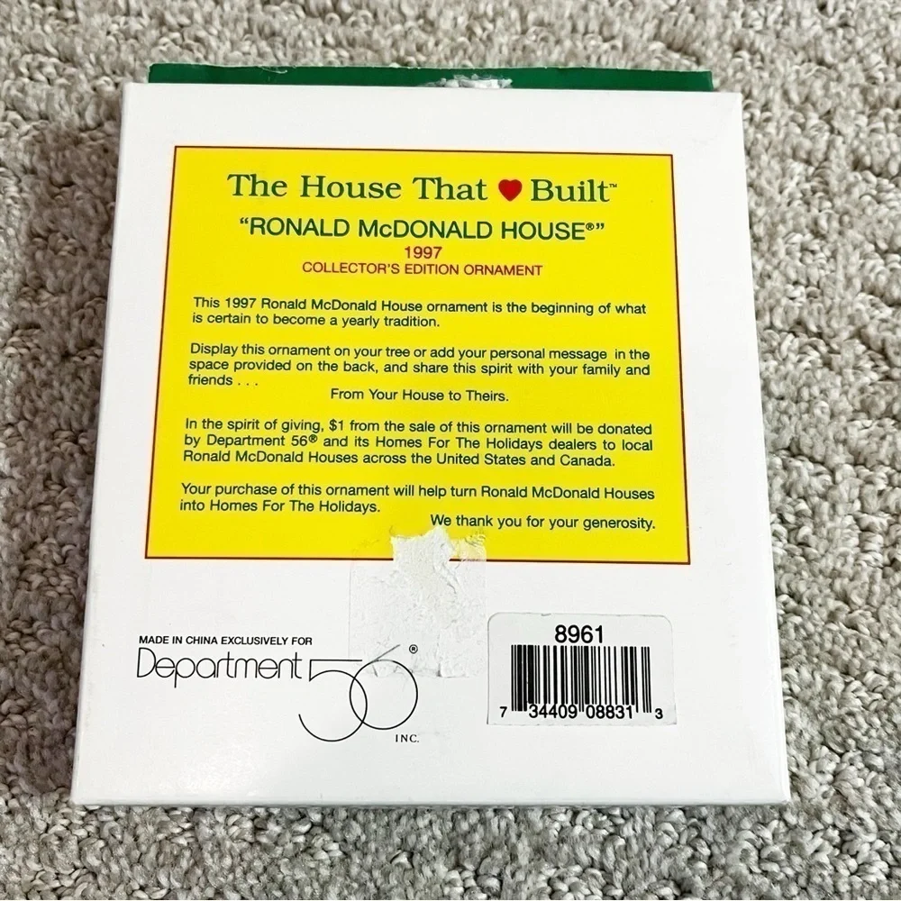 Dept 56 Ronald McDonald House Christmas Ornament The House That Love Built 1997
